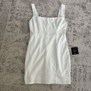 Lulus Social Sensation White Square Neck Mini Bodycon Dress Size Medium Bridal